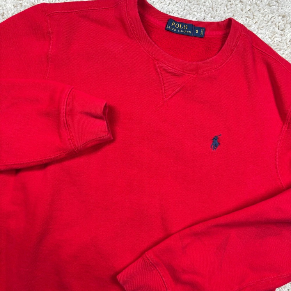 Polo Ralph Lauren Sweatshirt Men Small Red Crewneck Fleece Pullover